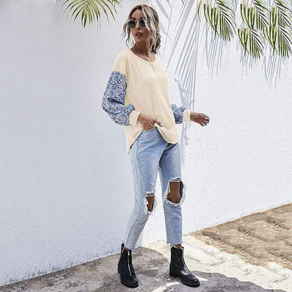 Two Tone Floral Print Sweater