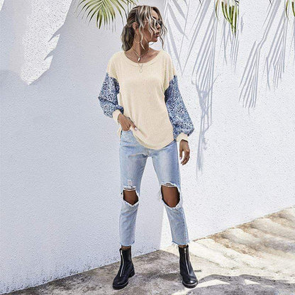 Two Tone Floral Print Sweater