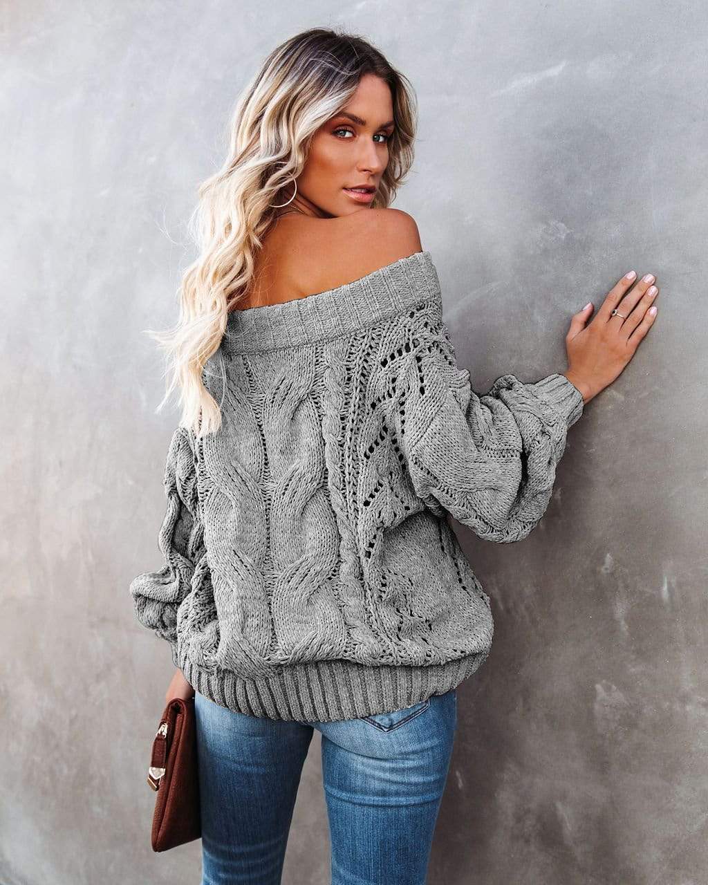 Off Shoulder Cable Knit Sweater