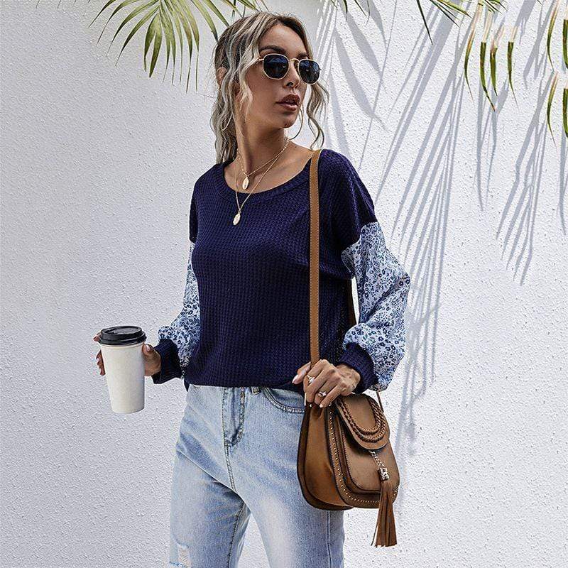 Two Tone Floral Print Sweater