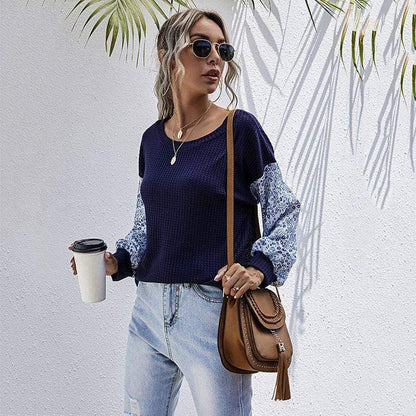 Two Tone Floral Print Sweater