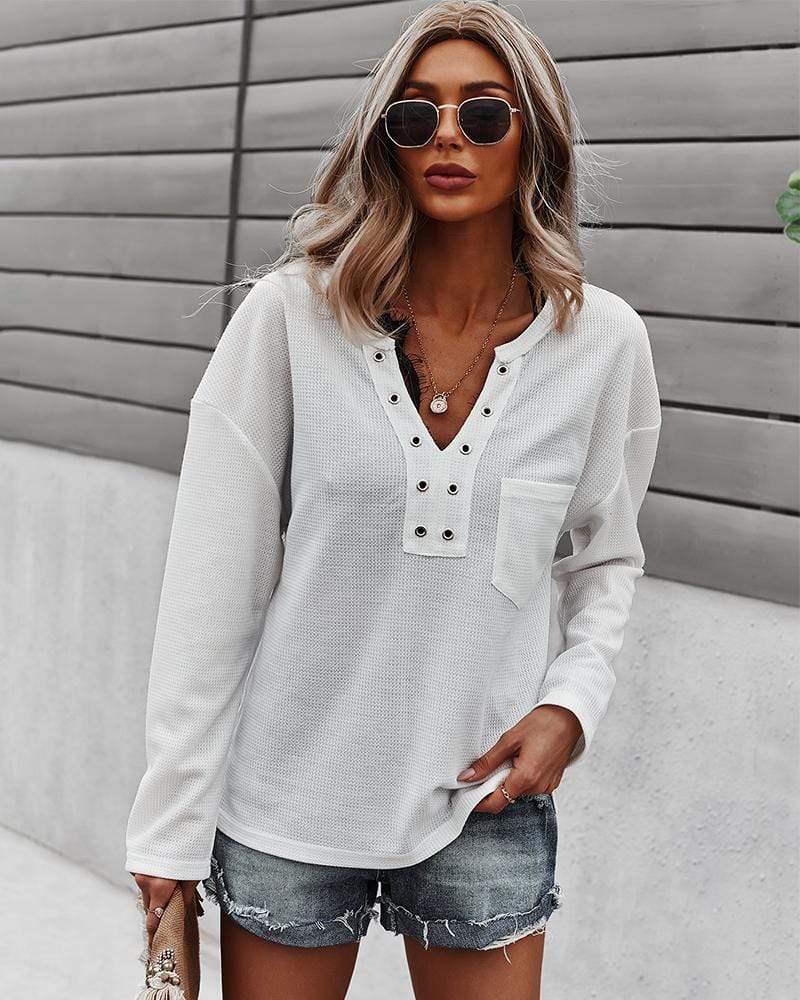 Faux Button Placket Sweater