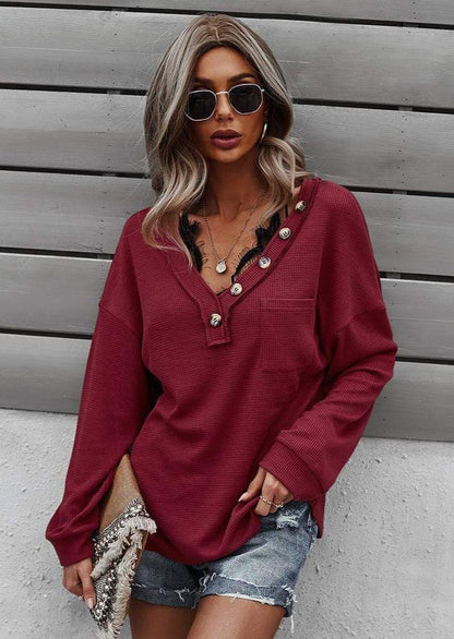 Waffle Knit Patch Pocket Sweater