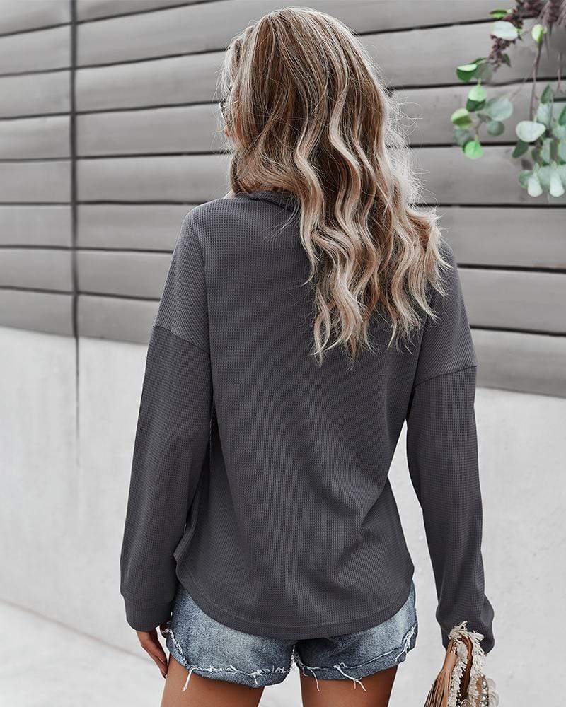 Waffle Knit Patch Pocket Sweater