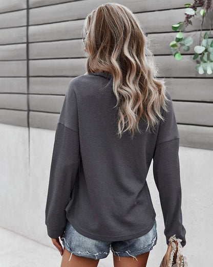 Waffle Knit Patch Pocket Sweater