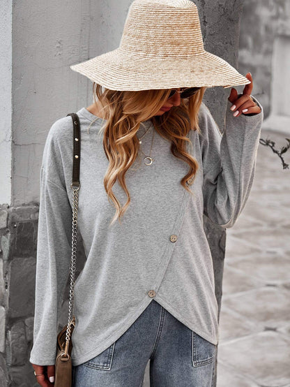 Asymmetrical Hem Button Sweater