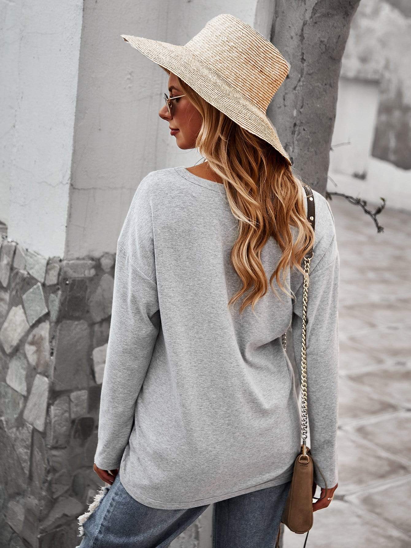 Asymmetrical Hem Button Sweater