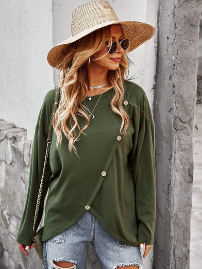 Asymmetrical Hem Button Sweater