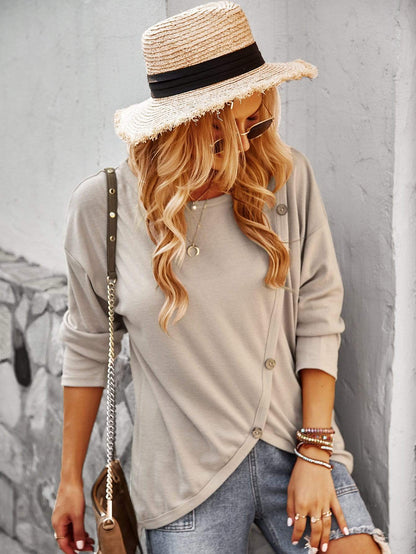Asymmetrical Hem Button Sweater