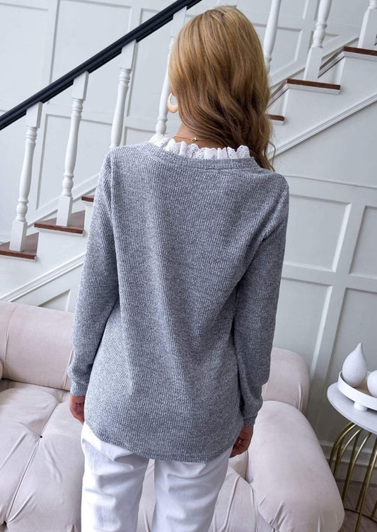 Eyelet Trim Knit Sweater