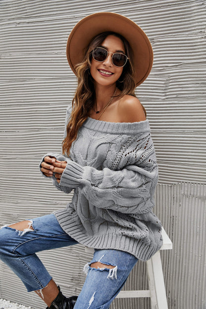Off Shoulder Cable Knit Sweater
