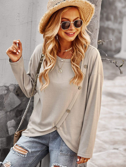 Asymmetrical Hem Button Sweater