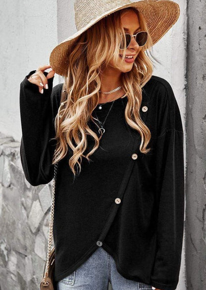Asymmetrical Hem Button Sweater