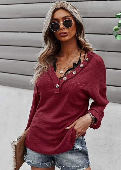 Waffle Knit Patch Pocket Sweater