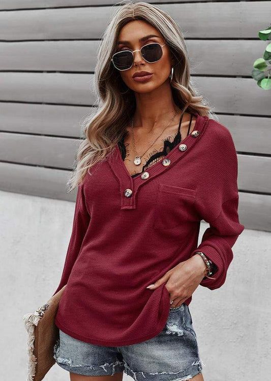 Waffle Knit Patch Pocket Sweater