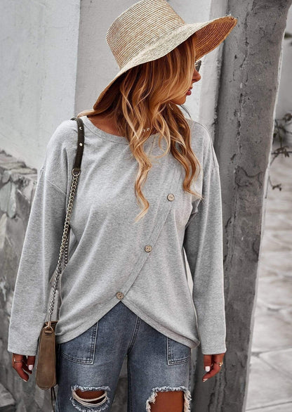 Asymmetrical Hem Button Sweater