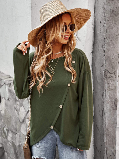 Asymmetrical Hem Button Sweater