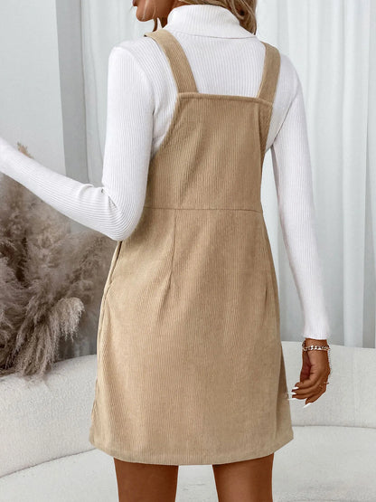 Corduroy Overall Dress with Pocket