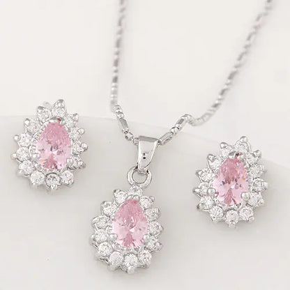 Korean Crystal Zirconia Earrings and Necklace Set