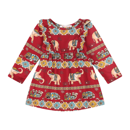 Baby Girls Volant Ruffle Print Dress
