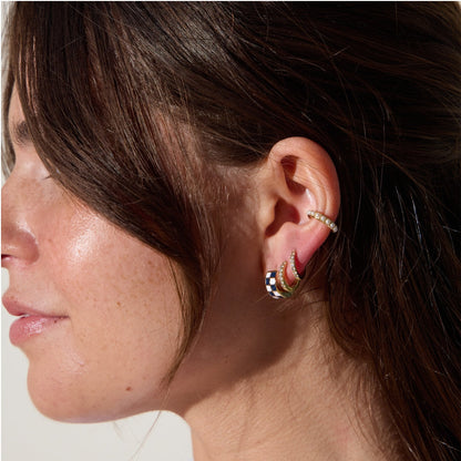 Navy & White Checkered Enamel Huggies