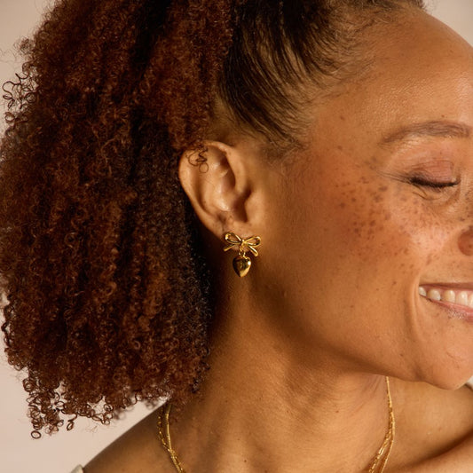 Bow & Heart Drop Earrings