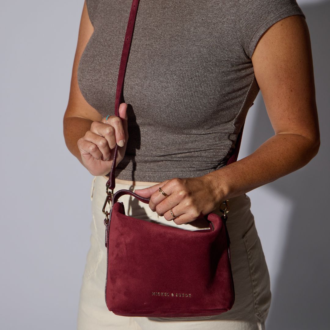 Brigitte Suede Mini Bag in Sangria