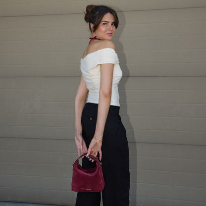 Brigitte Suede Mini Bag in Sangria