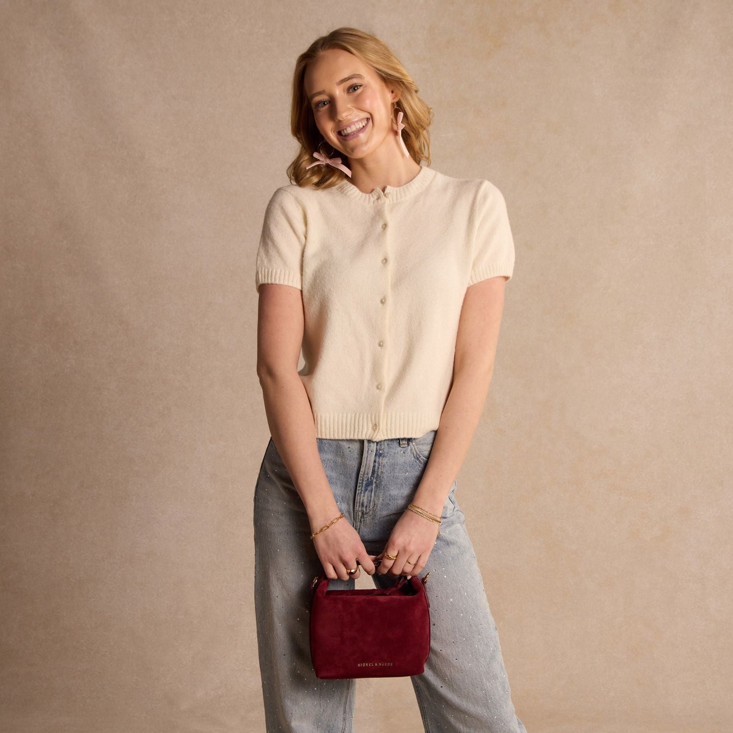 Brigitte Suede Mini Bag in Sangria