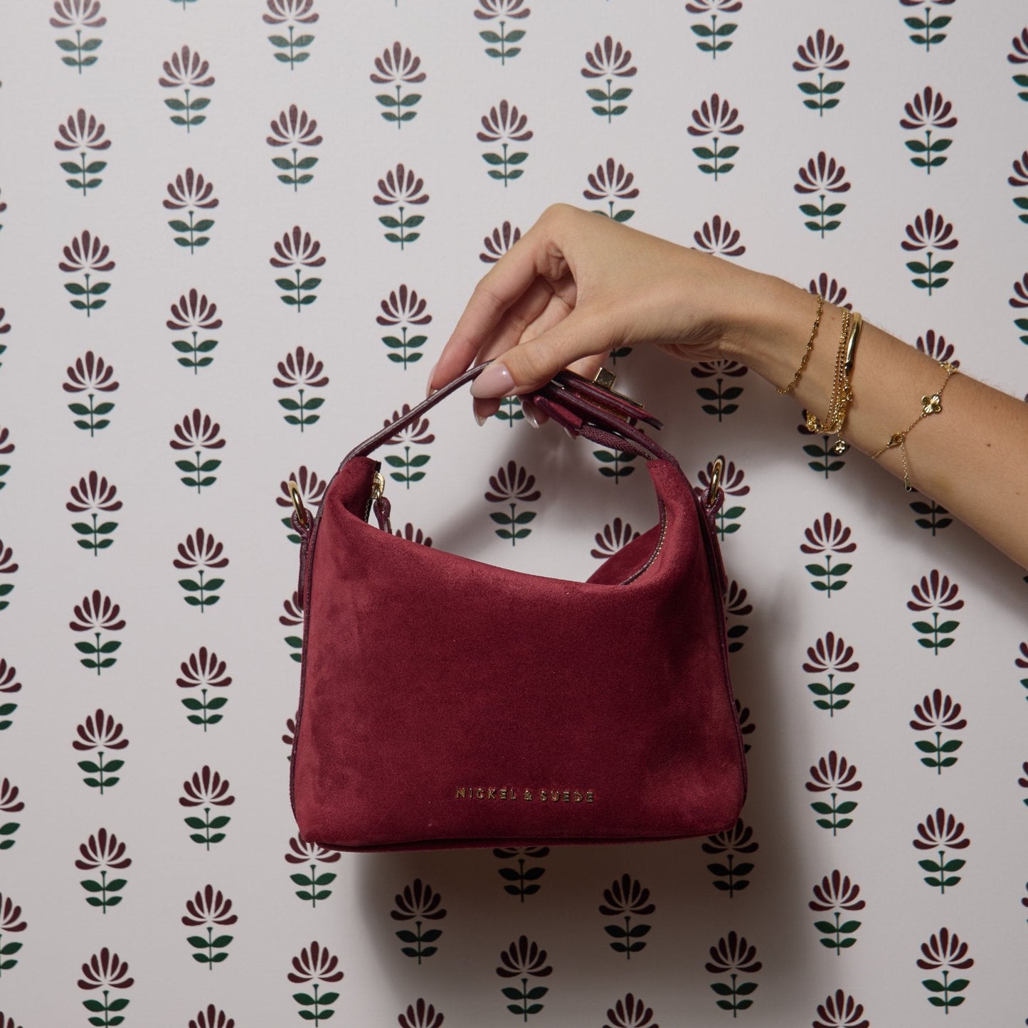 Brigitte Suede Mini Bag in Sangria