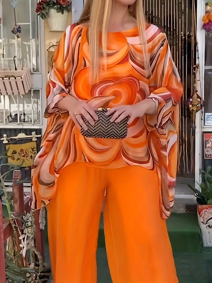 Floral Chiffon Breezy Style Chic Pants Set