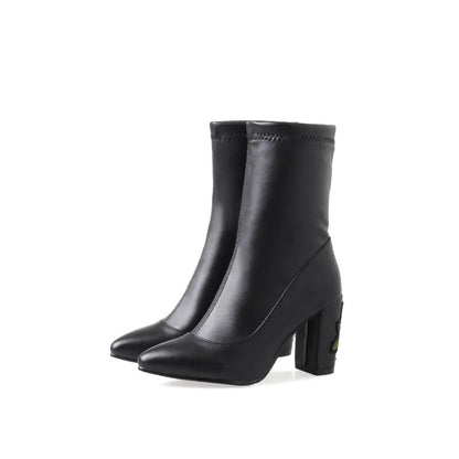 Embroidered Gray Ankle Boots with Chunky Heels for Women