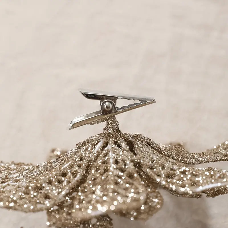 10pcs 4in Glitter Faux Flowers for Christmas Ornaments