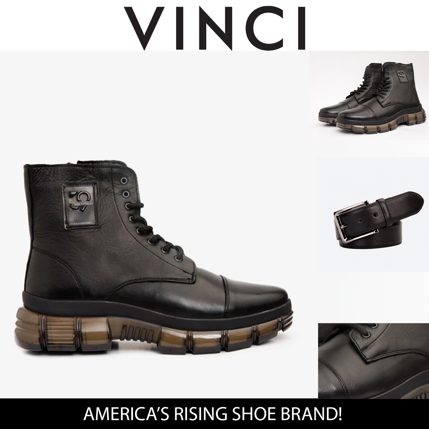 The Ottova Black Leather Lace-Up Sneaker Men Boot with a Zipper