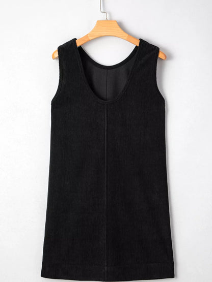Corduroy Sleeveless Mini Dress with Patched Pockets
