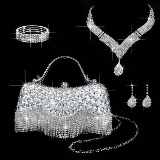 Luxury 4pc Evening Dress Set Gown Bag Jewelry