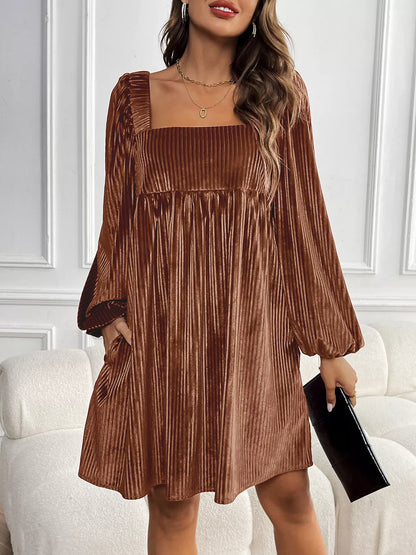 Velvet Square Neck Long Sleeve Dress