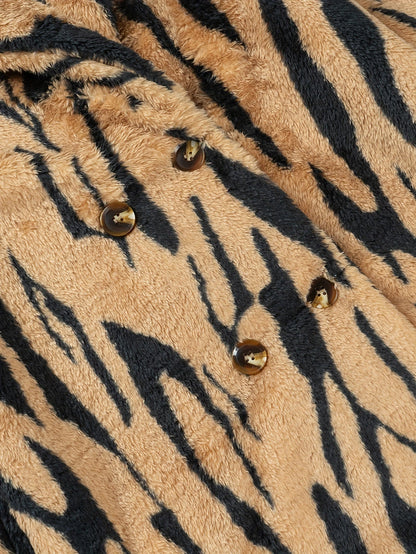 Plus Size Tiger Stripe Faux Fur Double Breasted Winter Coat