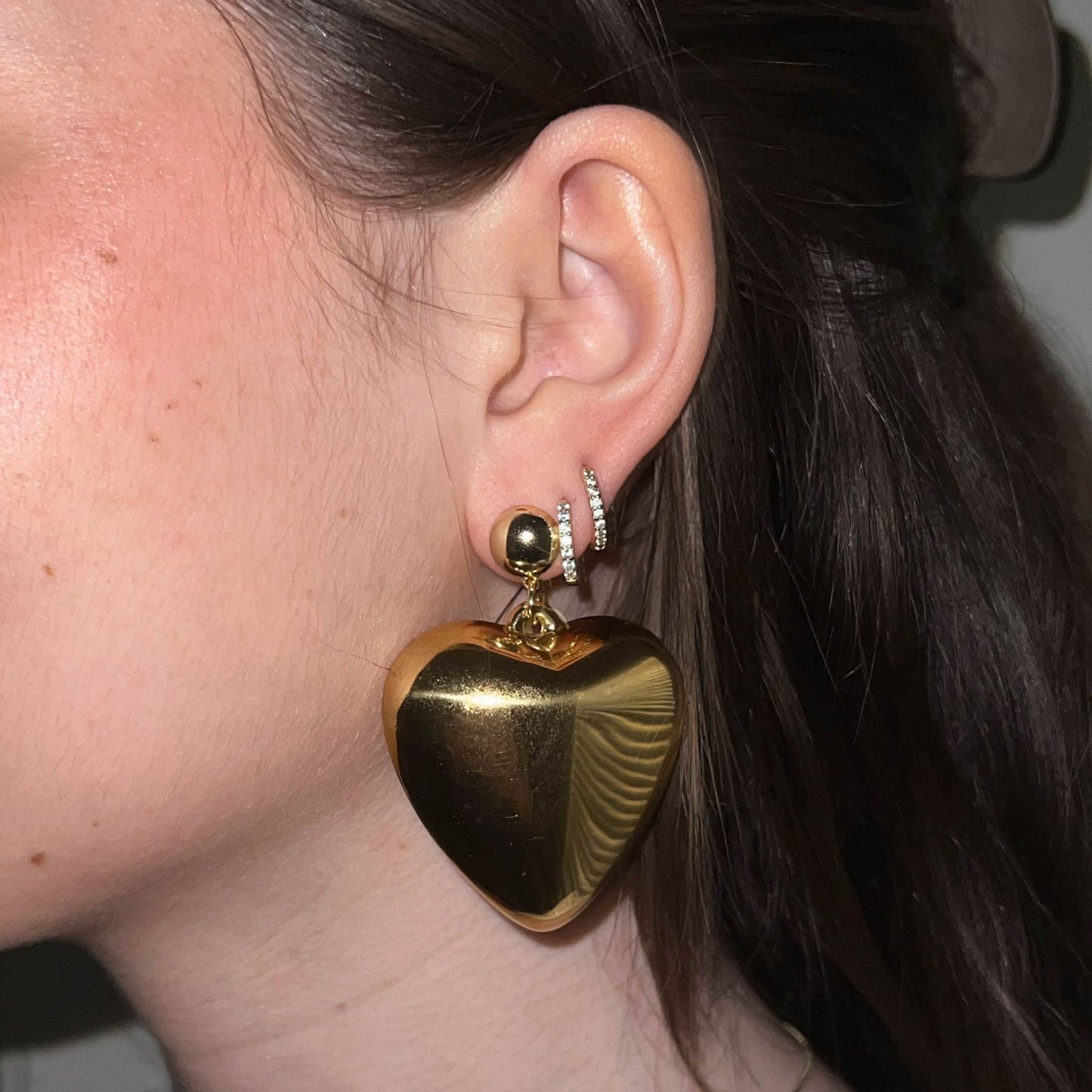 Gold Bubble Heart Statement Earring