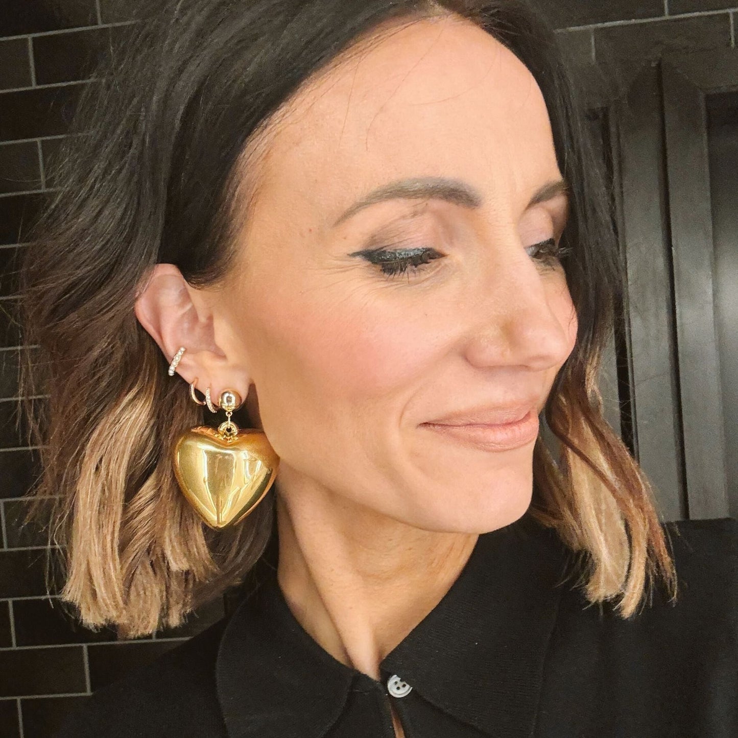 Gold Bubble Heart Statement Earring