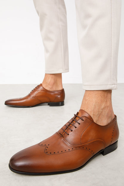 The Roma Tan Leather Wingtip Oxford Men Shoe