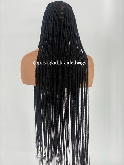 Shade Knotless Braid Wig, Swiss Full Lace, Color 1B (Ready To Ship)