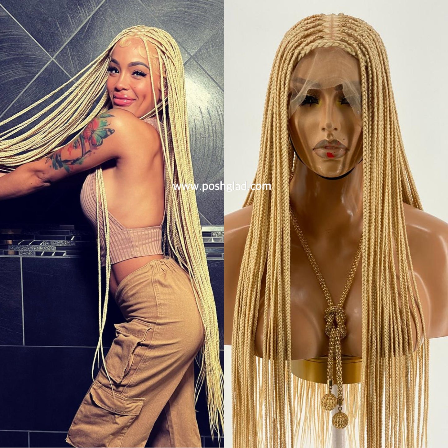 Shade Knotless In Premium Blond, Human Hair Swiss Full Lace, Tailbone, Glueless