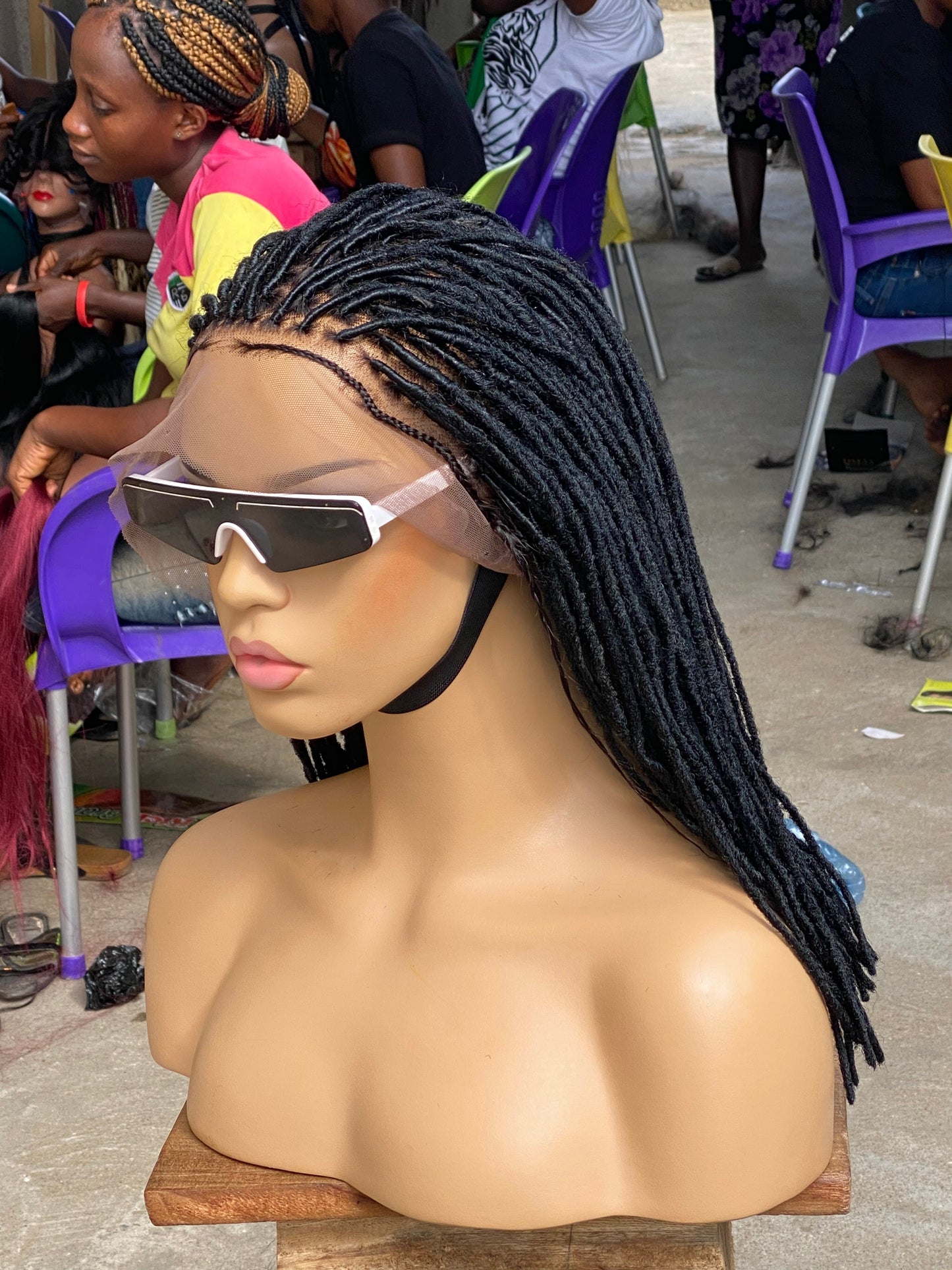 Simple Faux Locs Wig (Swiss Full Lace) Black Color, Shoulder Length - Karina