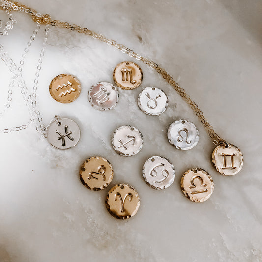 Astrology Hand Stamped Coin Necklace
