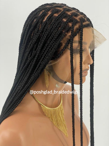 Shade Knotless Braid Wig, Swiss Full Lace, Color 1B (Ready To Ship)