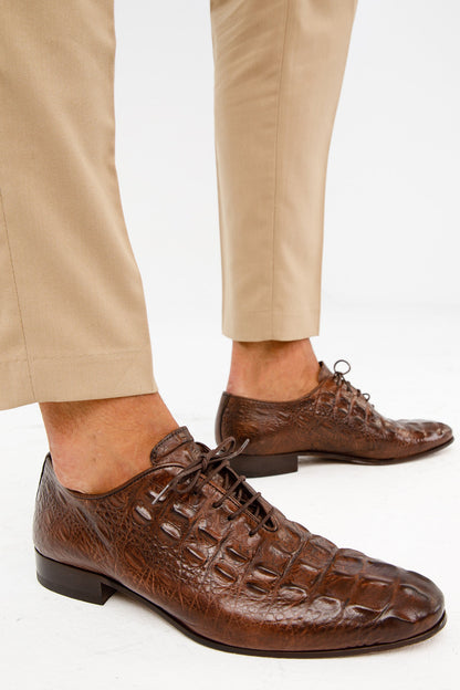 The Randor Brown Crocodile Leather Oxford Men Shoe