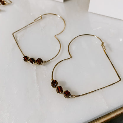 Garnet Heart Threader Earrings