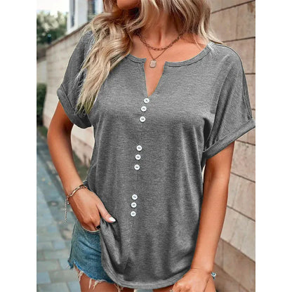 Summer V-neck Short Sleeve Button Design Blouse