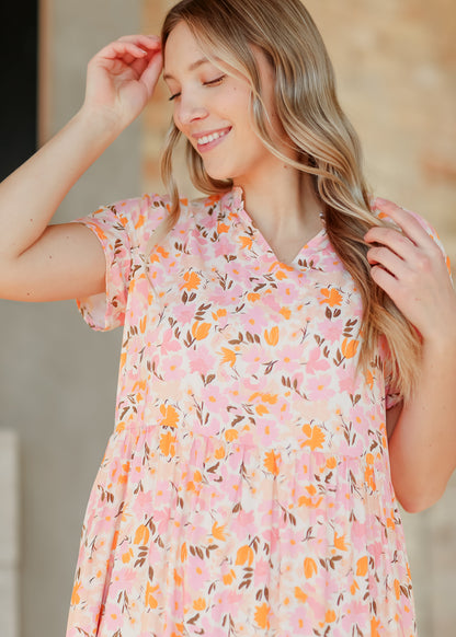 Jaydrien Floral Flutter Sleeve Midi Dress - FINAL SALE